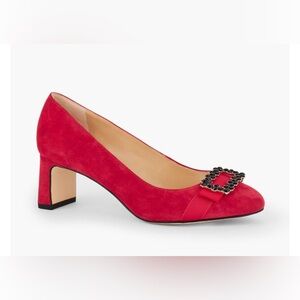 TALBOTS ISADORA JEWEL BOW RED SUEDE LEATHER PUMPS size 5.5